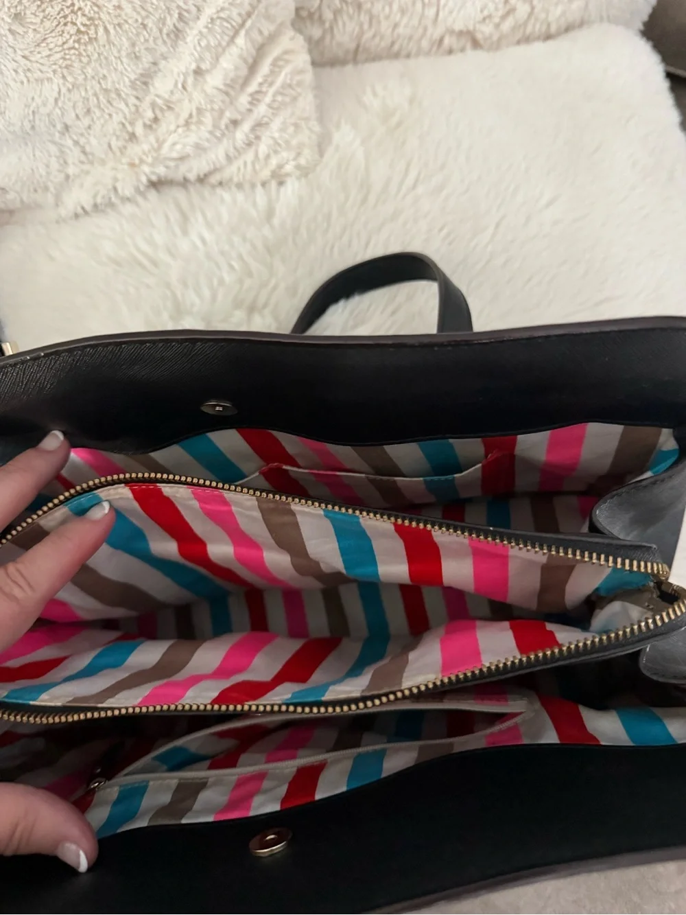 kate spade Black Structured Saffiano Tote with Gold Hardware